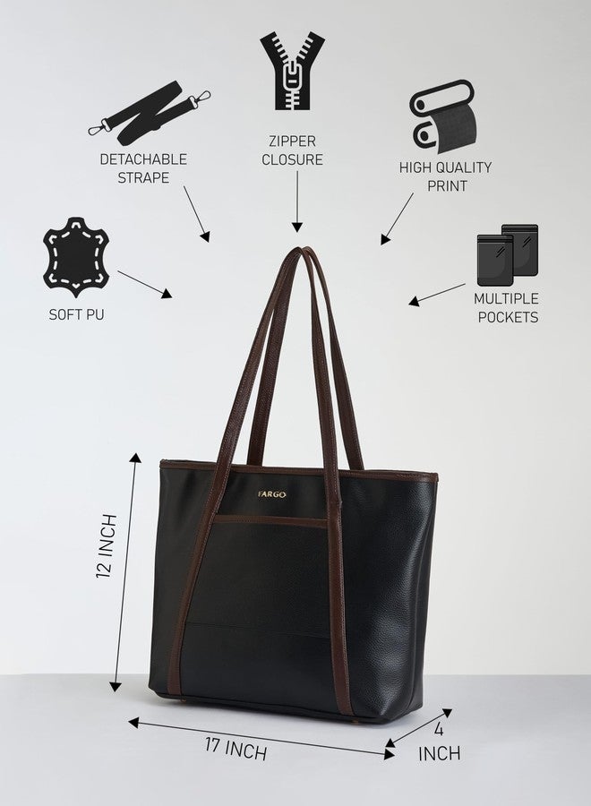 Fargo Axis Vegan Leather Tote Bag for Women | Laptop Compartment, RFID Pockets, YKK Zipper, Large Office Handbag | Shoulder Bag for College & Daily Use | Made in India (Black) - Image 4